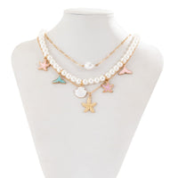 Thumbnail for Ocean Style Layered Enamel Starfish Mermaid Pendant Pearl Chain Necklace Set - ArtGalleryZen