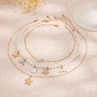 Thumbnail for Ocean Style Layered Enamel Starfish Mermaid Pendant Pearl Chain Necklace Set - ArtGalleryZen
