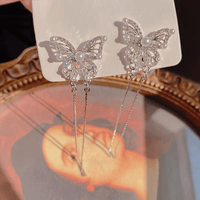 Thumbnail for Pearl Inlaid Zircon Butterfly Tassel Earrings - ArtGalleryZen
