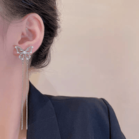 Thumbnail for Pearl Inlaid Zircon Butterfly Tassel Earrings - ArtGalleryZen
