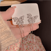 Thumbnail for Pearl Inlaid Zircon Butterfly Tassel Earrings - ArtGalleryZen