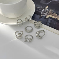 Thumbnail for Pearl Ring Set 7pcs - Geometric Irregular Hollow Curved Statement - ArtGalleryZen