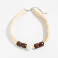 Thumbnail for Pearl Wooden Bead Velvet Choker Necklace Layered Boho Charm - ArtGalleryZen
