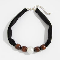 Thumbnail for Pearl Wooden Bead Velvet Choker Necklace Layered Boho Charm - ArtGalleryZen