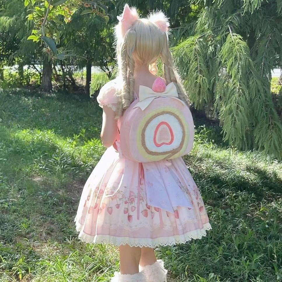 Pink Cake Bow Backpack Crossbody Bag - ArtGalleryZen