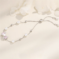 Thumbnail for Pink Crystal Bowknot Pearl Chain Bracelet - ArtGalleryZen