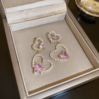 Thumbnail for Pink Crystal Dangle Heart Earrings - ArtGalleryZen