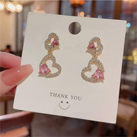 Thumbnail for Pink Crystal Dangle Heart Earrings - ArtGalleryZen