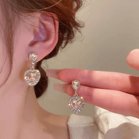 Thumbnail for Pink Crystal Dangling Heart Earrings - ArtGalleryZen