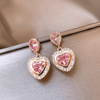 Thumbnail for Pink Crystal Dangling Heart Earrings - ArtGalleryZen