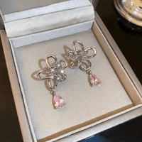 Thumbnail for Pink Crystal Floral Dangle Ear Cuff Earrings - ArtGalleryZen