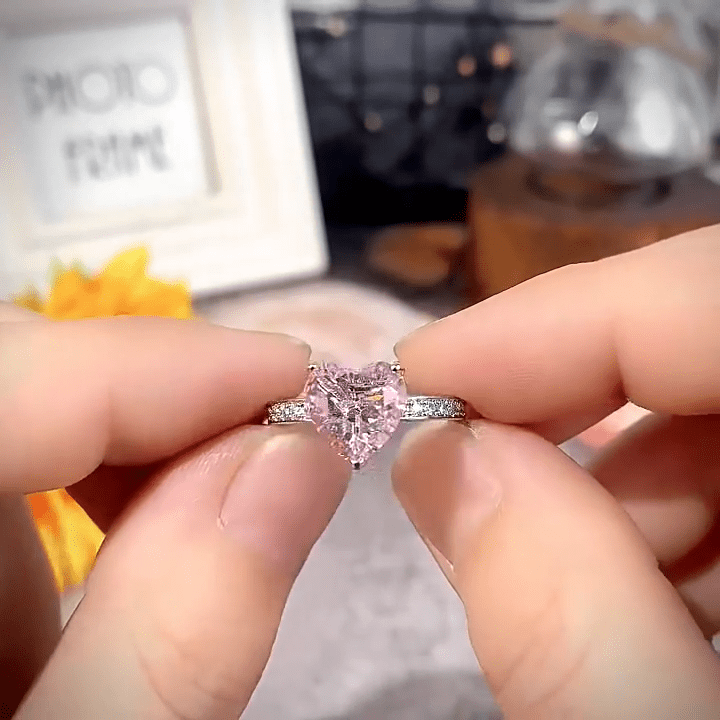 Pink Crystal Heart Ring - ArtGalleryZen