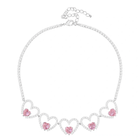Thumbnail for Pink Crystal Hollow Heart Necklace - ArtGalleryZen