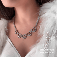 Thumbnail for Pink Crystal Hollow Heart Necklace - ArtGalleryZen