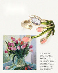 Thumbnail for Pink Crystal Inlaid Enamel Tulip Ring - ArtGalleryZen