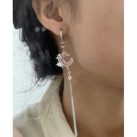 Thumbnail for Pink Crystal Moon Star Long Chain Dangle Hoop Earrings - ArtGalleryZen