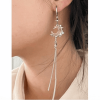 Thumbnail for Pink Crystal Moon Star Long Chain Dangle Hoop Earrings - ArtGalleryZen
