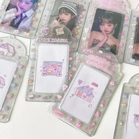 Thumbnail for Pink Heart House Transparent Glitter Kpop Keychain Photocard Holder - ArtGalleryZen