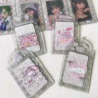 Thumbnail for Pink Heart House Transparent Glitter Kpop Keychain Photocard Holder - ArtGalleryZen