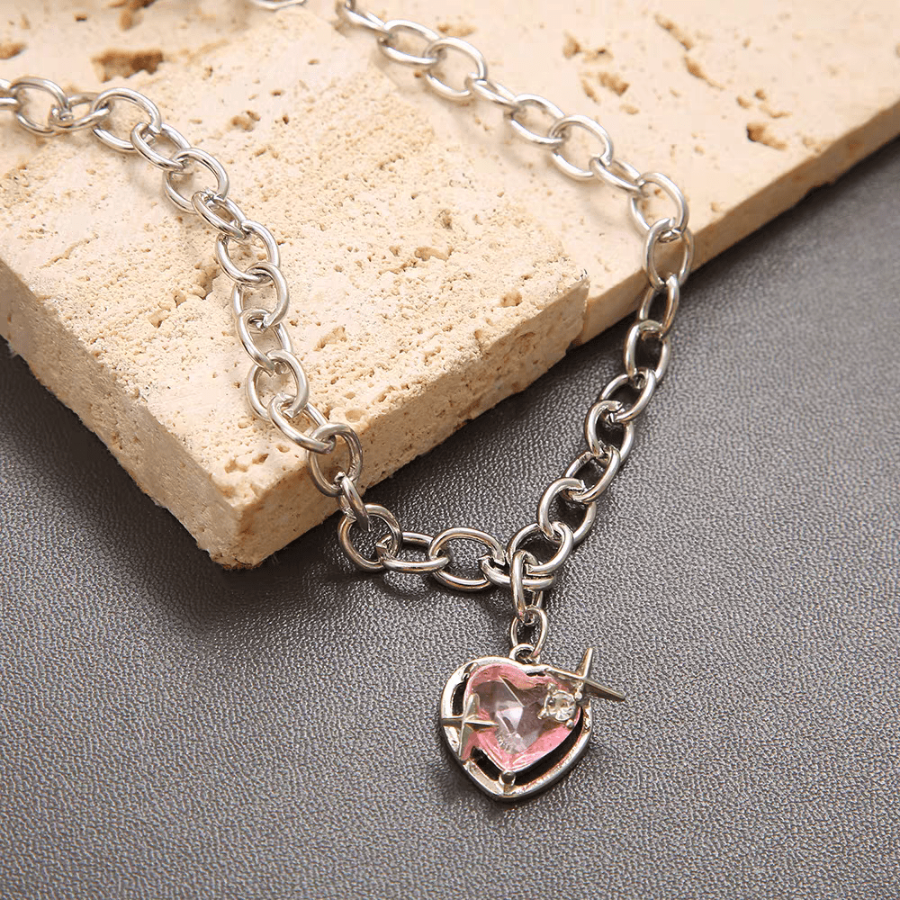 Pink Heart Star Necklace Earrings Set - ArtGalleryZen