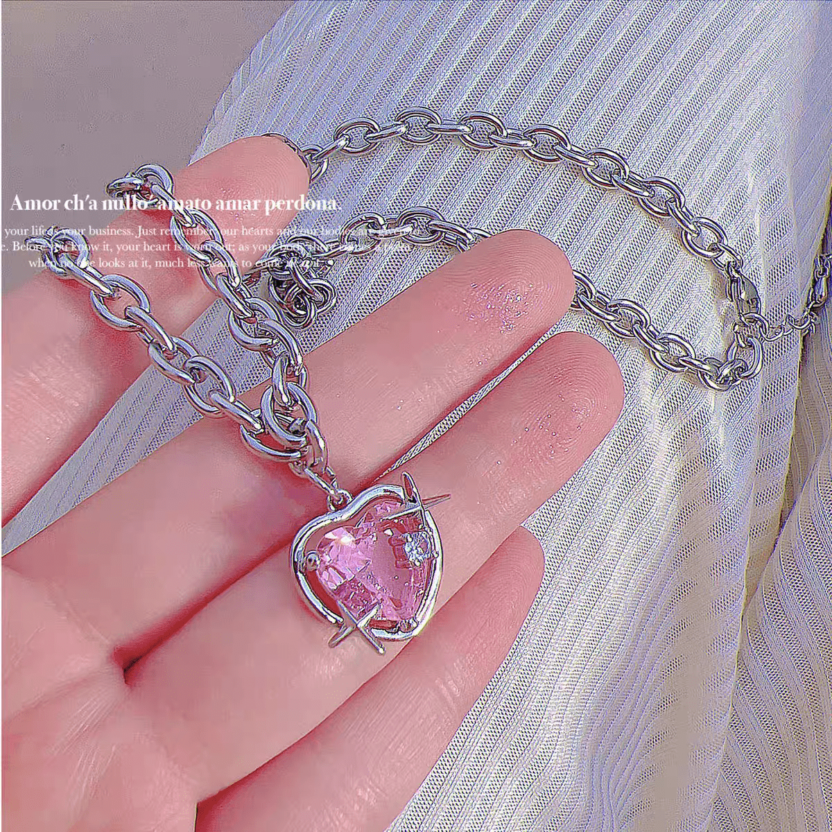 Pink Heart Star Necklace Earrings Set - ArtGalleryZen