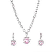 Thumbnail for Pink Heart Star Necklace Earrings Set - ArtGalleryZen