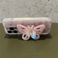 Thumbnail for Pink Rose Rhinestone Inlaid Crystal Sequin Butterfly Stand iPhone Case - ArtGalleryZen