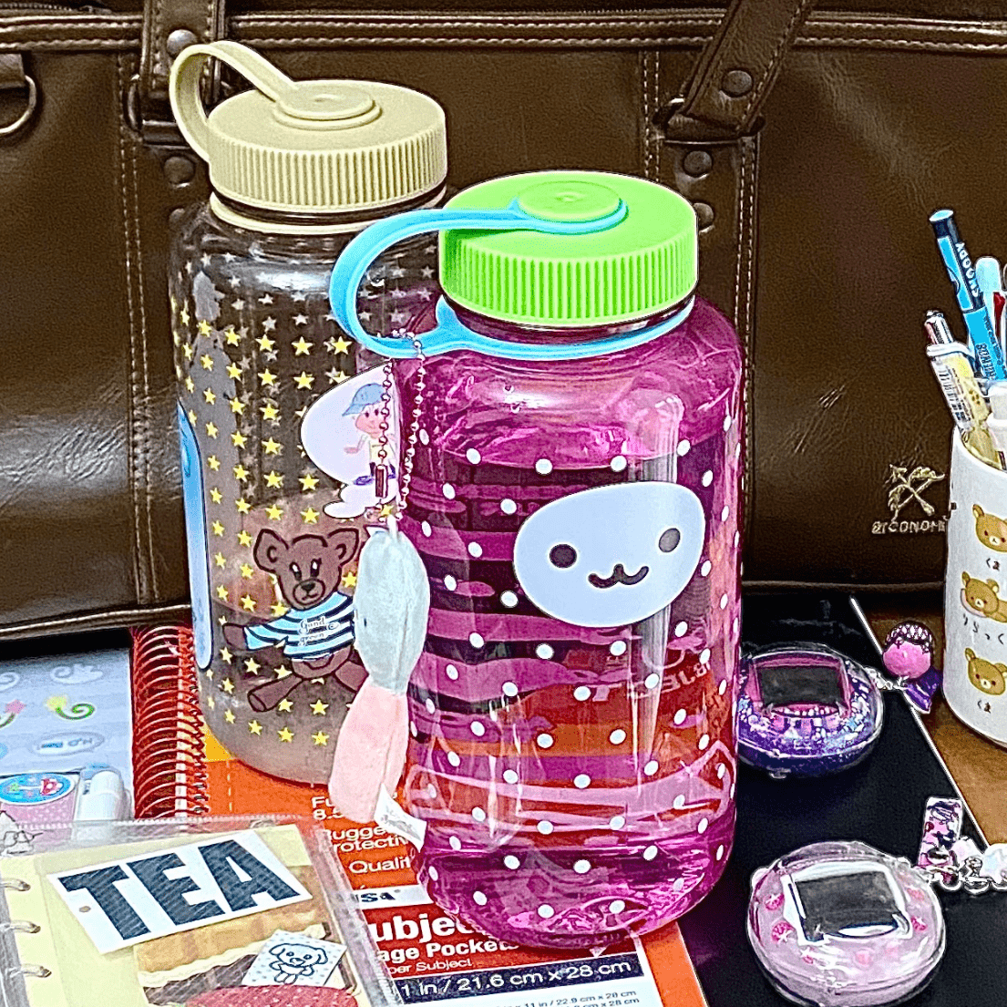 Pink Smiley Polka Dots 1000ml Portable Water Cup - ArtGalleryZen