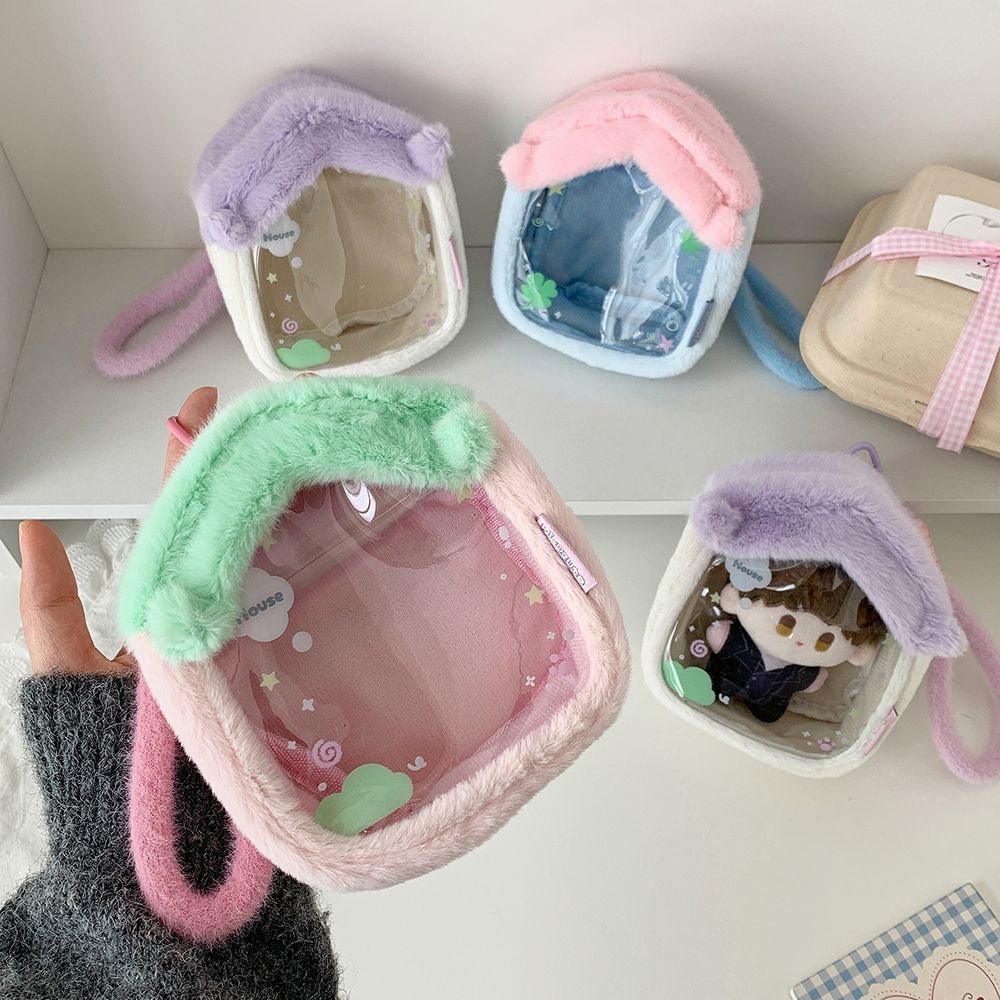 Plush House Clear Display Keychain Bag Kawaii Doll Holder Pouch - ArtGalleryZen