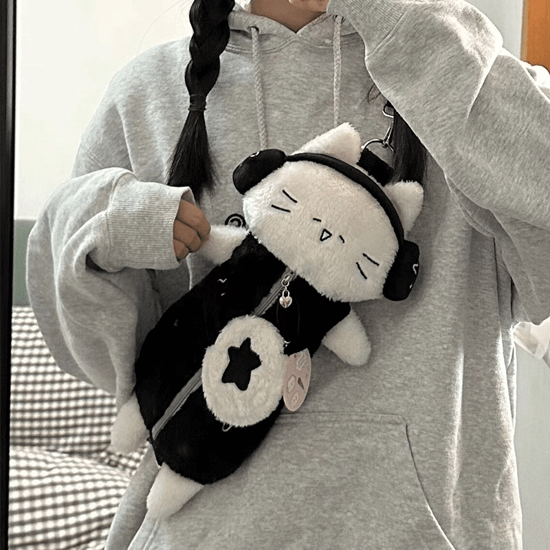 Plush Ribbit Cat Crossbody Bag - ArtGalleryZen
