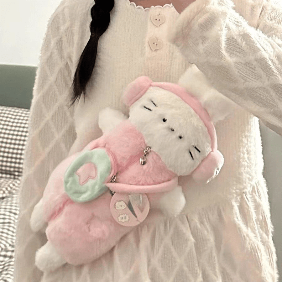 Plush Ribbit Cat Crossbody Bag - ArtGalleryZen