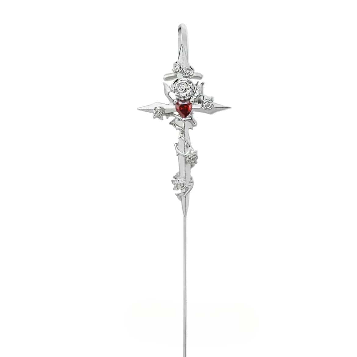 Punk CZ Inlaid Moon Star Rose Hook Needle Piercing Stud Earring - ArtGalleryZen