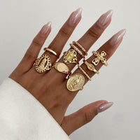 Thumbnail for Punk Style 10pcs Rhinestone Inlaid Hollow Oval Disk Cross Ring Set - ArtGalleryZen