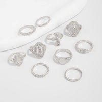 Thumbnail for Punk Style 10pcs Rhinestone Inlaid Hollow Oval Disk Cross Ring Set - ArtGalleryZen