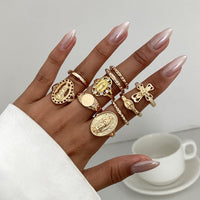 Thumbnail for Punk Style 10pcs Rhinestone Inlaid Hollow Oval Disk Cross Ring Set - ArtGalleryZen