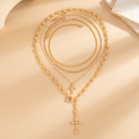Thumbnail for Punk Style Layered Gold Silver Plated Cross Pendant Y Necklace Set - ArtGalleryZen