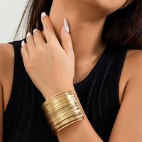 Thumbnail for Punk Style Metallic Brushed Wide Cuff Bangle Bracelet - ArtGalleryZen