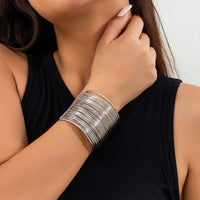 Thumbnail for Punk Style Metallic Brushed Wide Cuff Bangle Bracelet - ArtGalleryZen