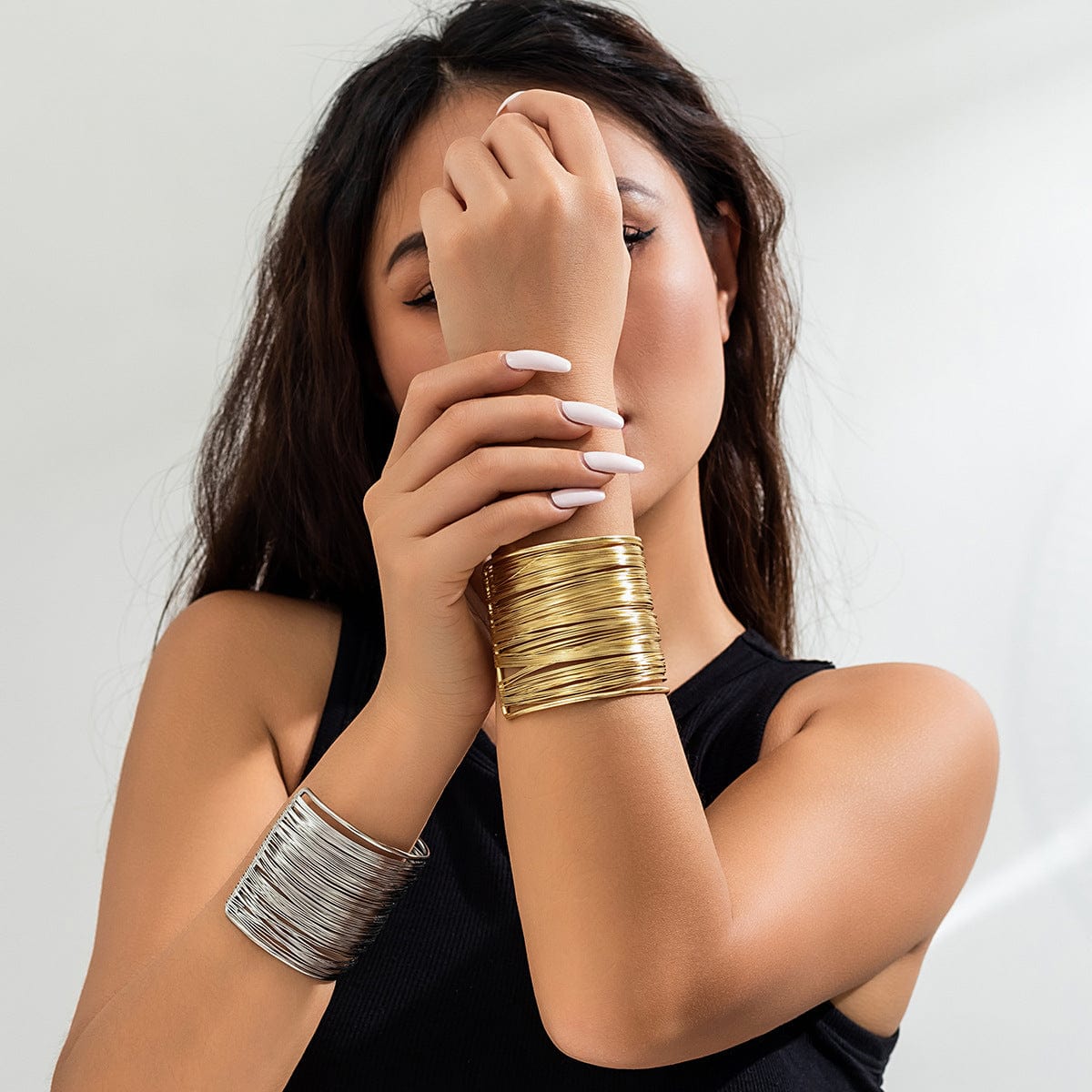 Punk Style Metallic Brushed Wide Cuff Bangle Bracelet - ArtGalleryZen