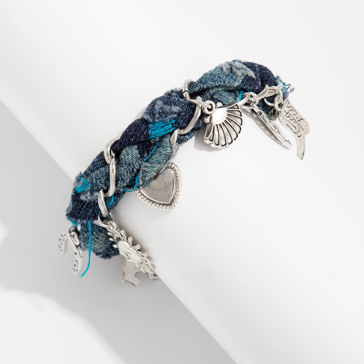 Punk Style Sun Heart Boot Charm Denim Bracelet - ArtGalleryZen