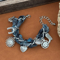 Thumbnail for Punk Style Sun Heart Boot Charm Denim Bracelet - ArtGalleryZen