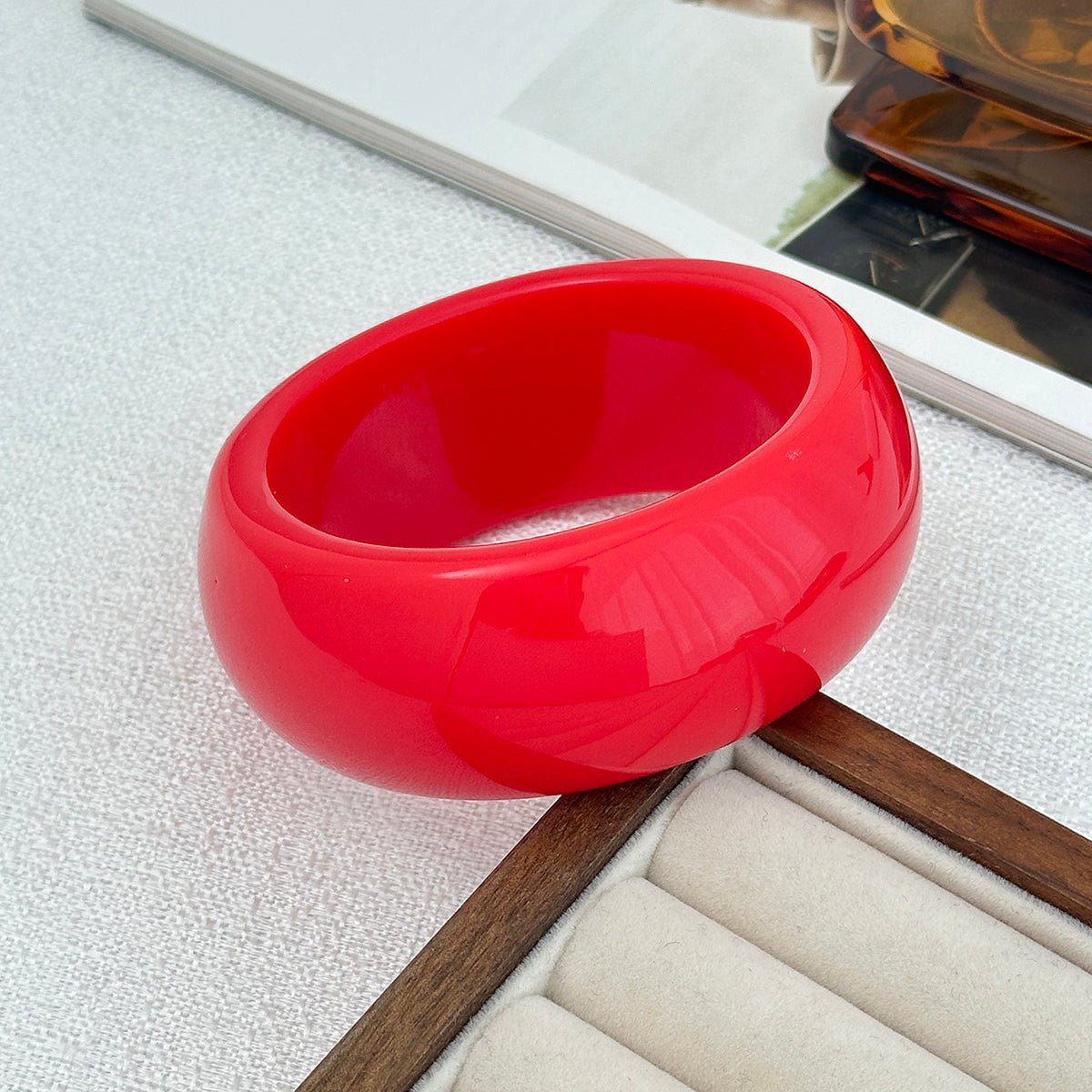 Red Chunky Square Bangle Bracelet Set - ArtGalleryZen