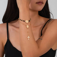 Thumbnail for Retro 2pcs Cross Relief Disk Charm Braided Jade Cord Bracelet Set - ArtGalleryZen