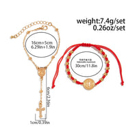 Thumbnail for Retro 2pcs Cross Relief Disk Charm Braided Jade Cord Bracelet Set - ArtGalleryZen