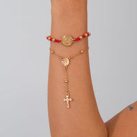 Thumbnail for Retro 2pcs Cross Relief Disk Charm Braided Jade Cord Bracelet Set - ArtGalleryZen