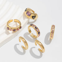 Thumbnail for Retro 6pcs Rhinestone Inlaid Glossy Open Ring Set - ArtGalleryZen