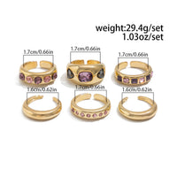 Thumbnail for Retro 6pcs Rhinestone Inlaid Glossy Open Ring Set - ArtGalleryZen