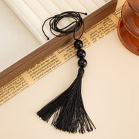 Thumbnail for Retro Black Resin Beads Tassel Necklace Adjustable Wax Cord - ArtGalleryZen
