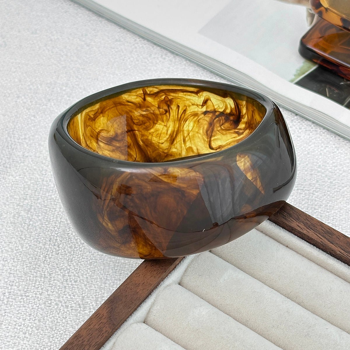Retro Chunky Gradient Amber Bangle Bracelet Set - ArtGalleryZen