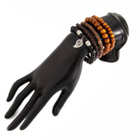 Thumbnail for Retro Layered Feather Charm Coconut Shell Wood Beaded Chain Bracelet Set - ArtGalleryZen